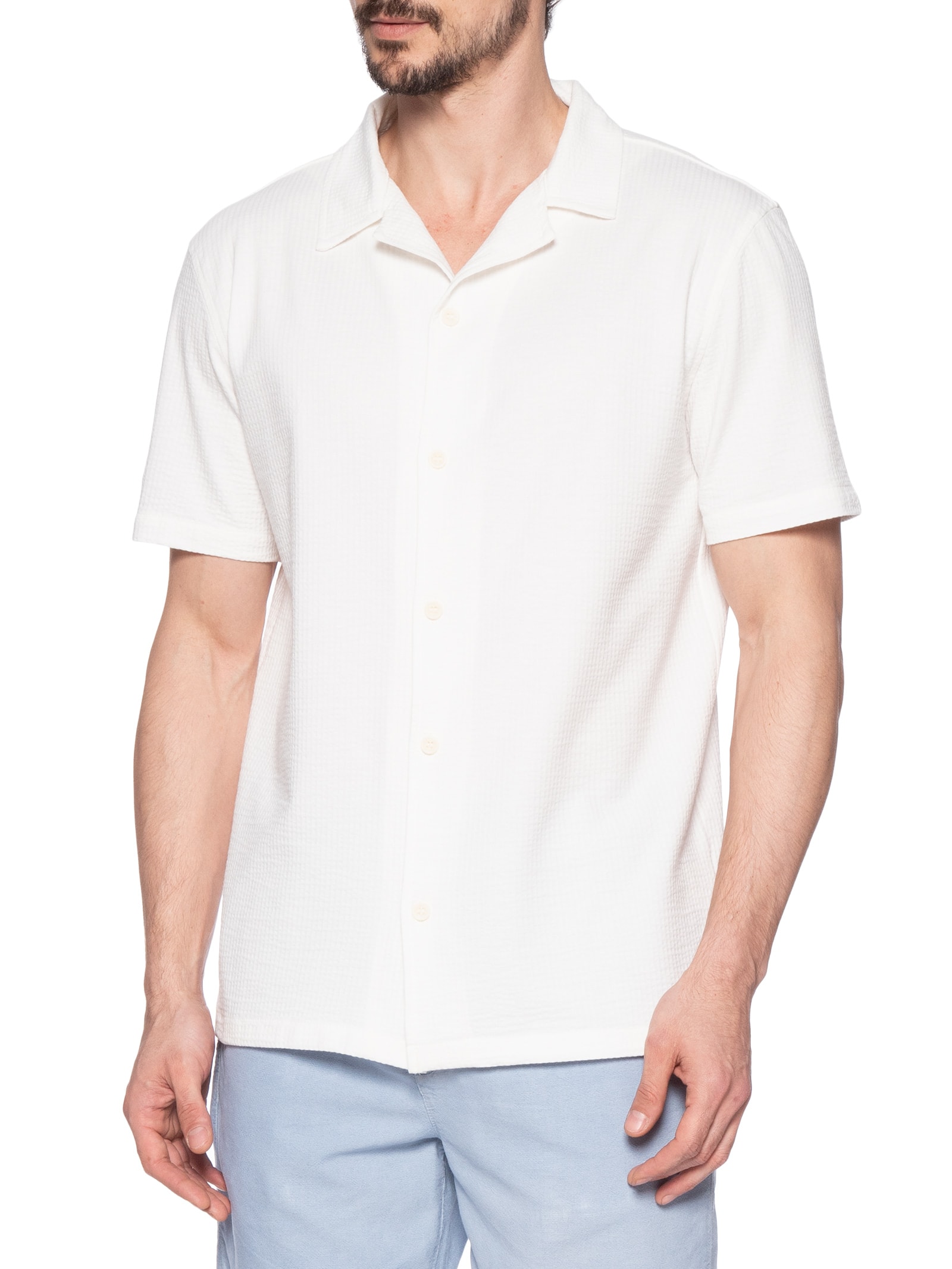 Camisa Masculina Malha Ruga Manga Curta Branco Austral