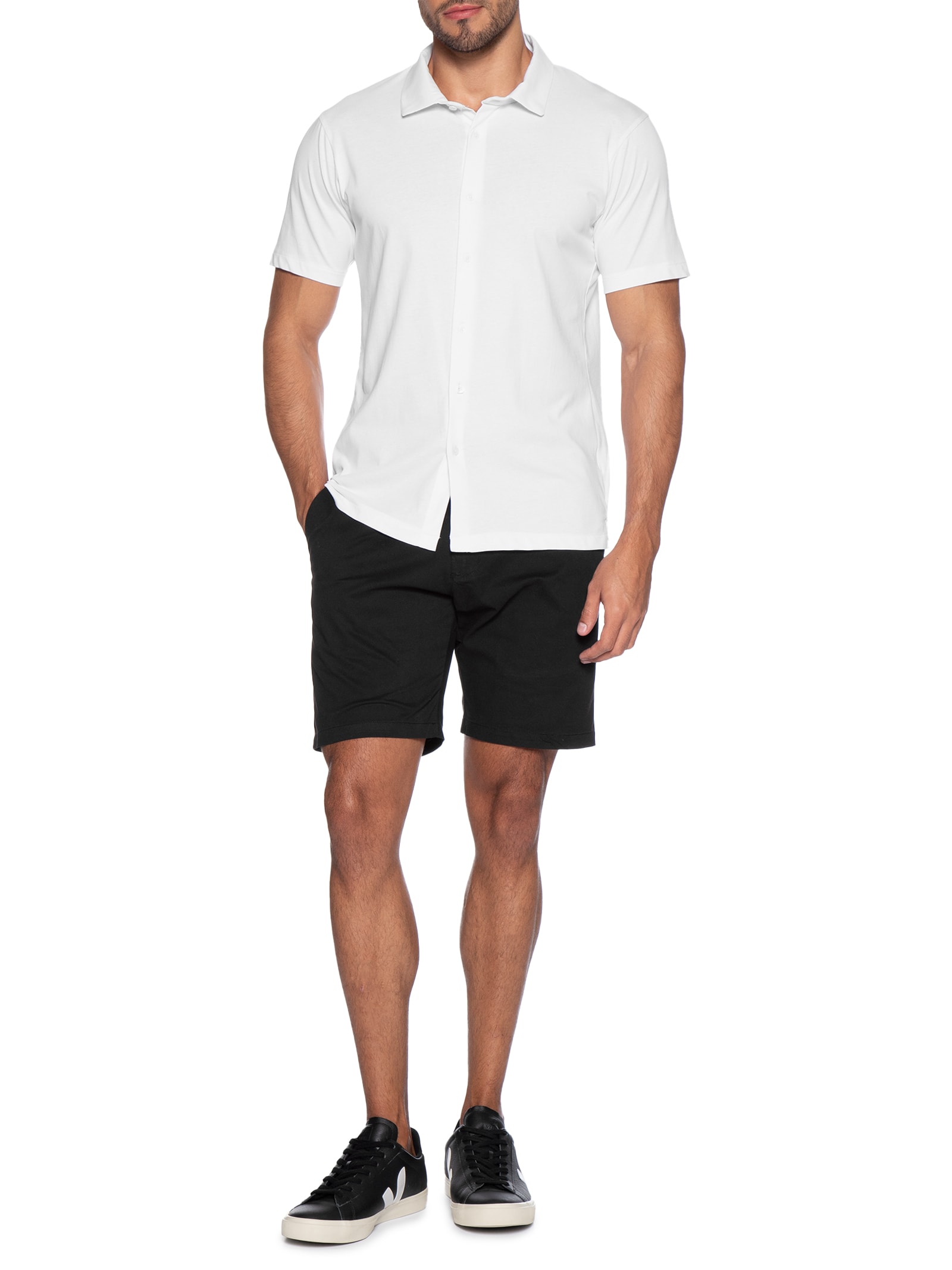 Camisa Masculina Manga Curta Básica Branco Basiq Men