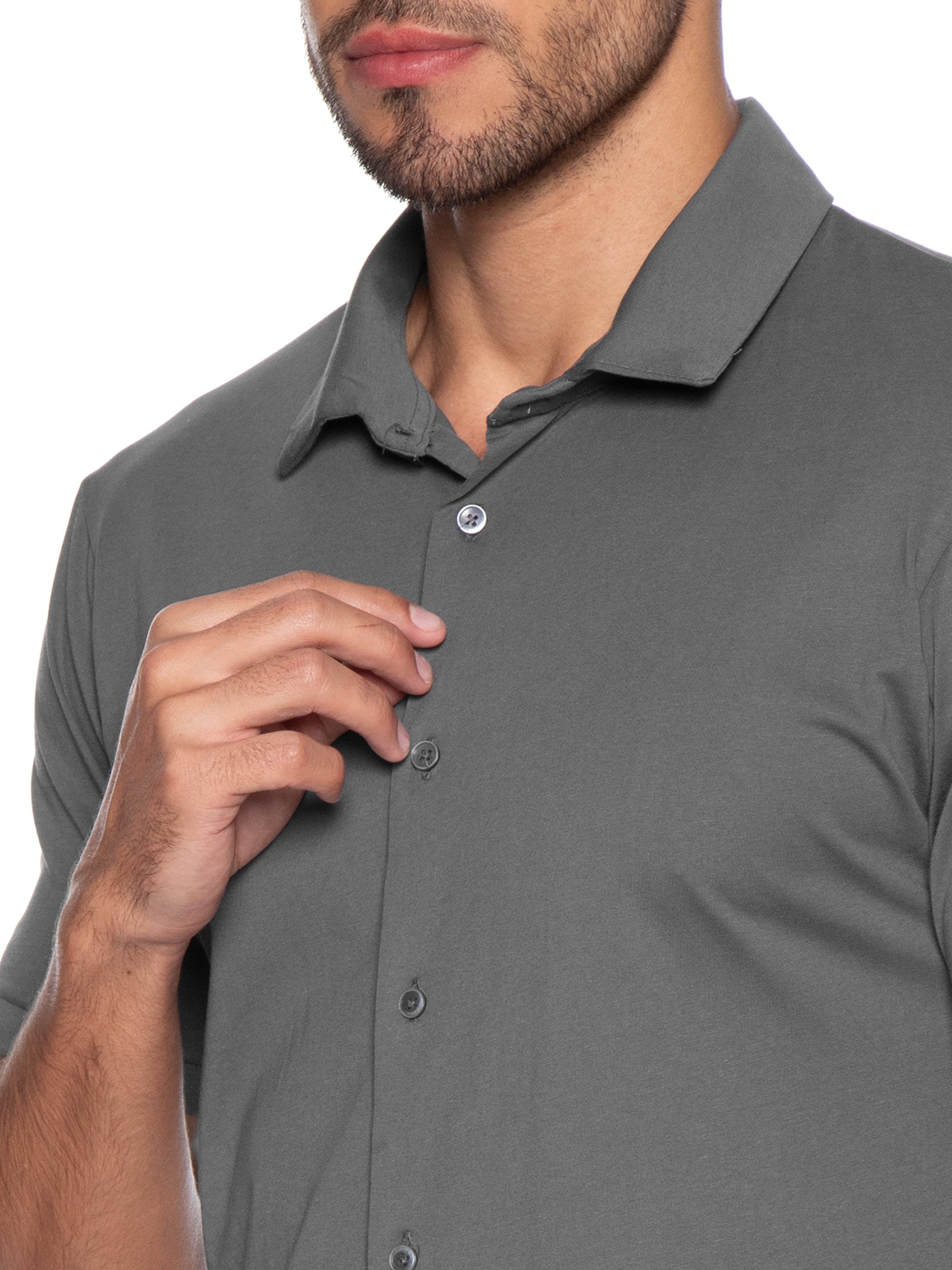 Camisa Masculina Manga Curta Básica Cinza Basiq Men