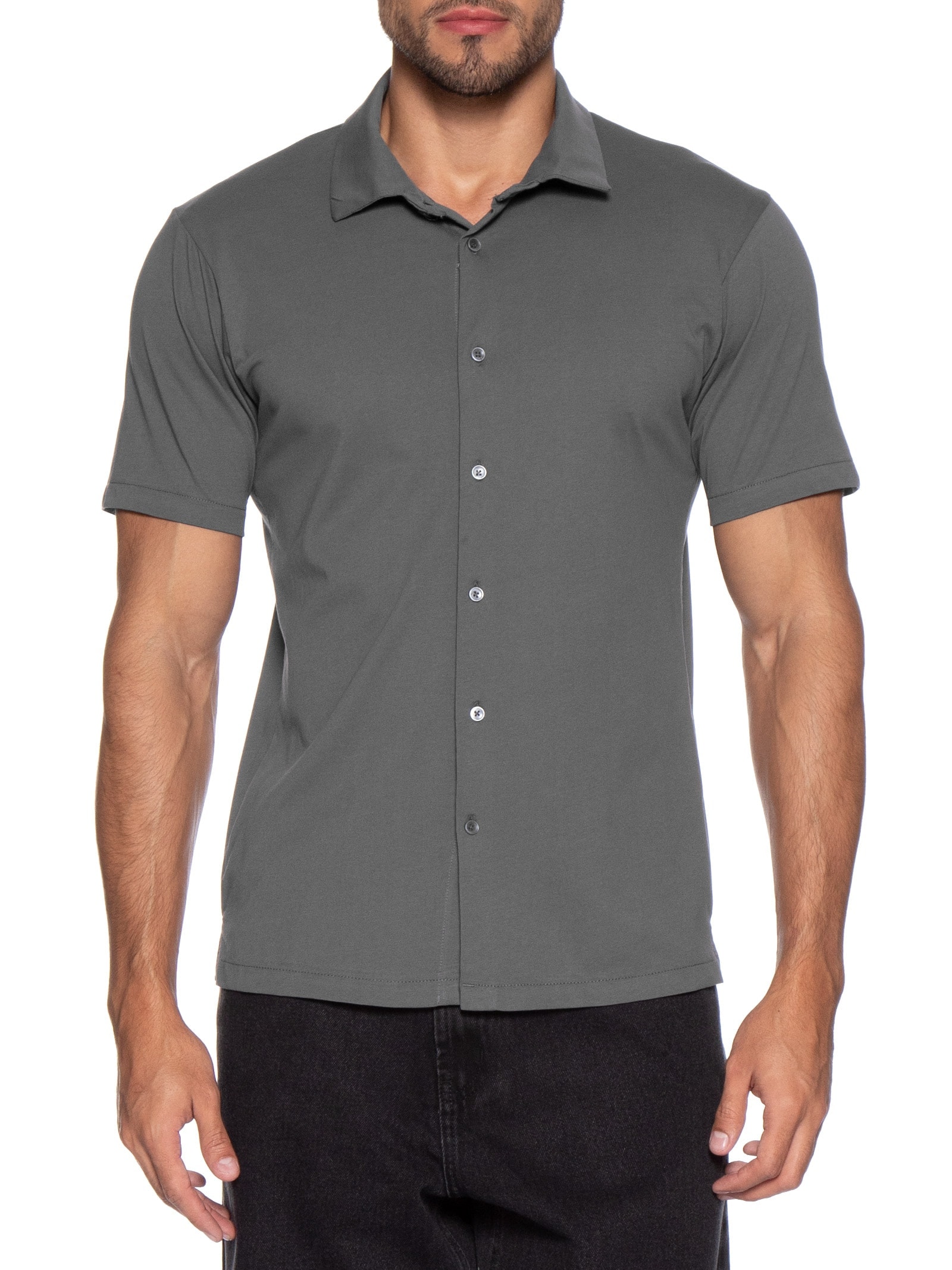 Camisa Masculina Manga Curta Básica Cinza Basiq Men