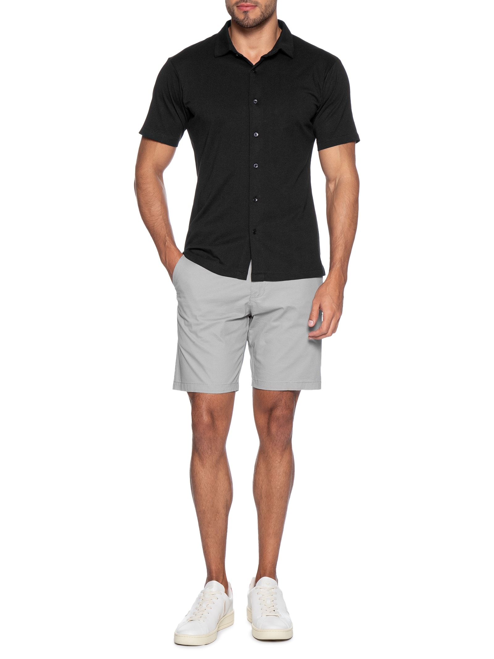Camisa Masculina Manga Curta Básica Preto Basiq Men