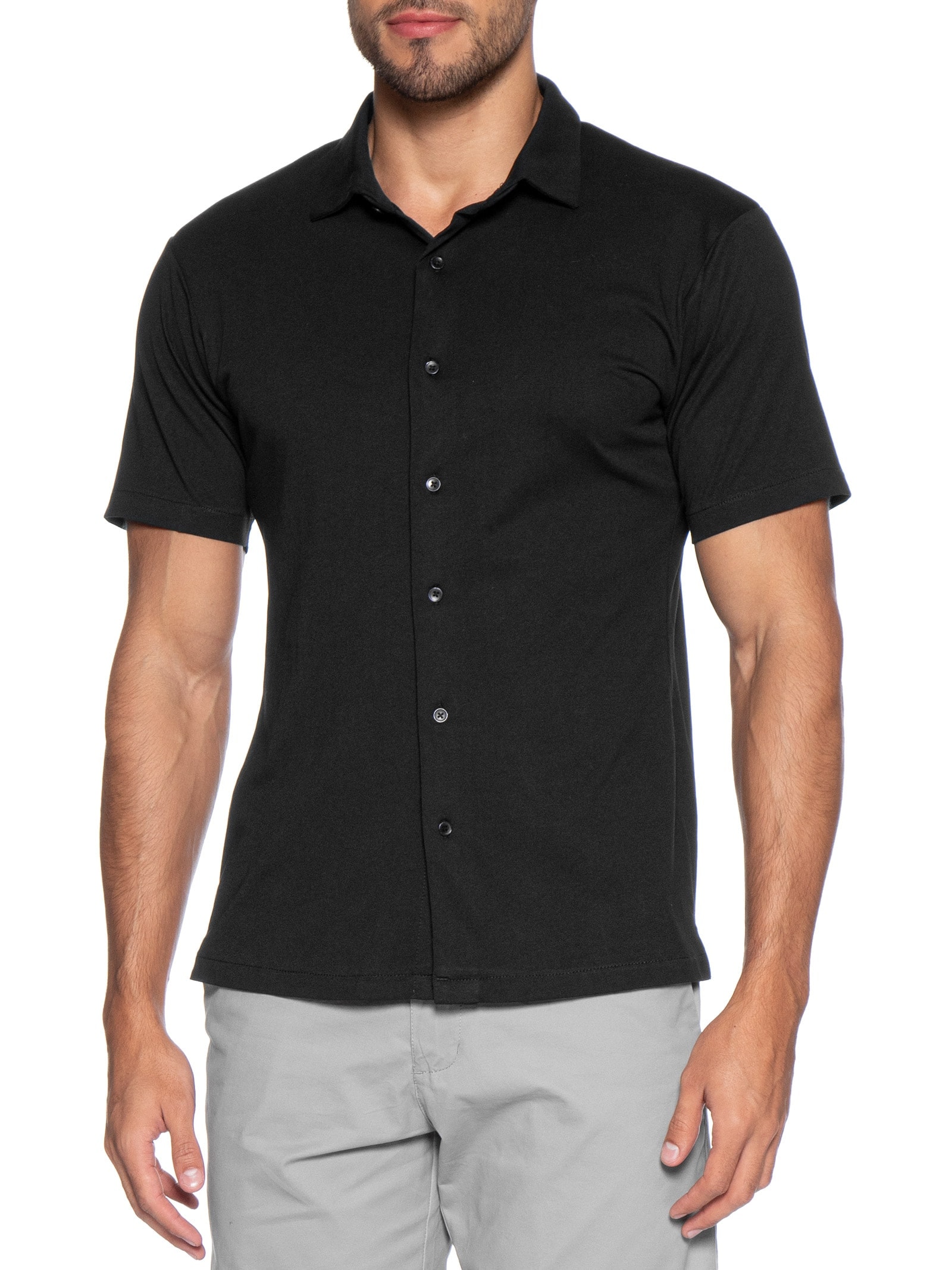 Camisa Masculina Manga Curta Básica Preto Basiq Men