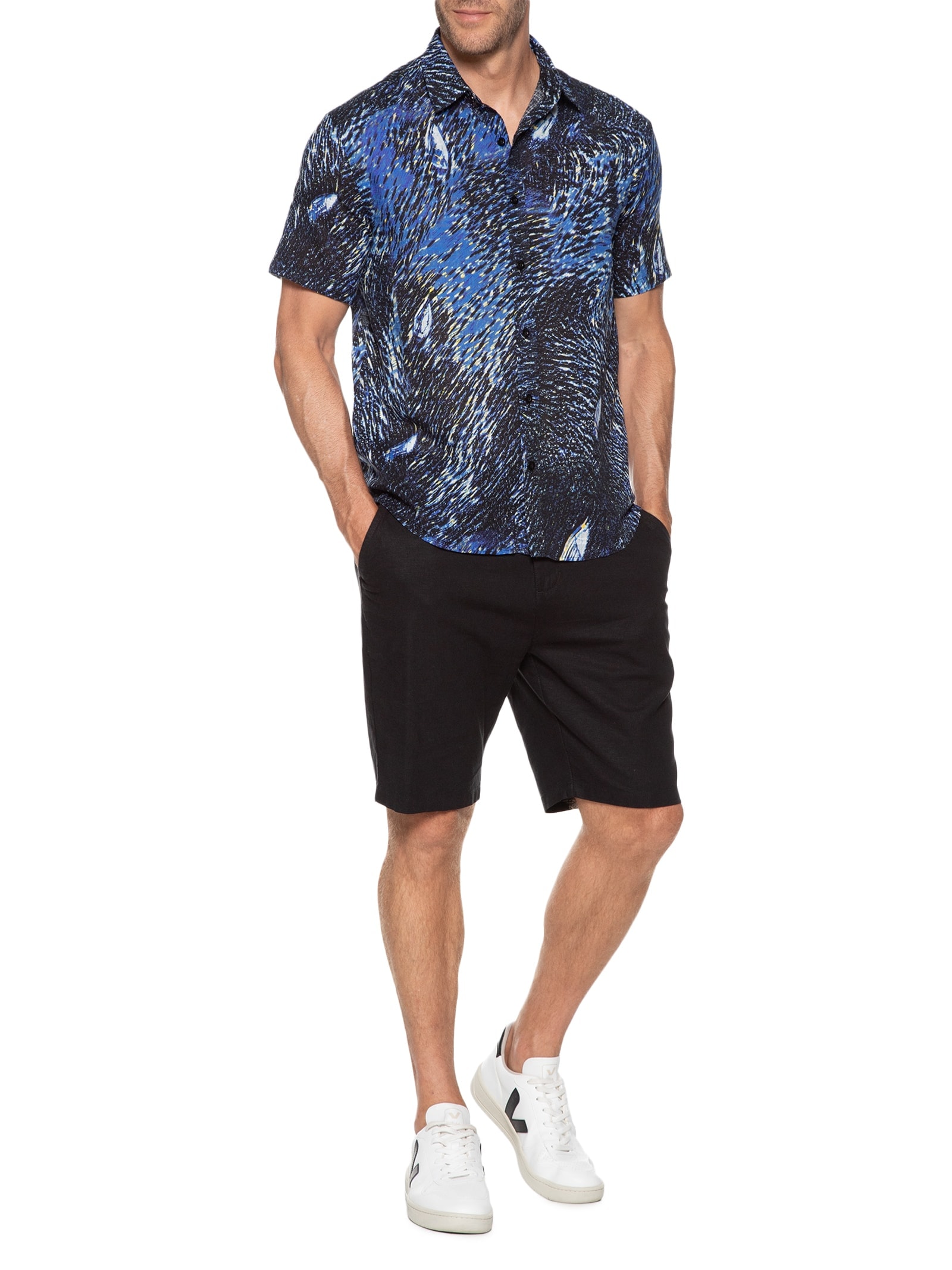 Camisa Masculina Manga Curta Bay Azul Foxton