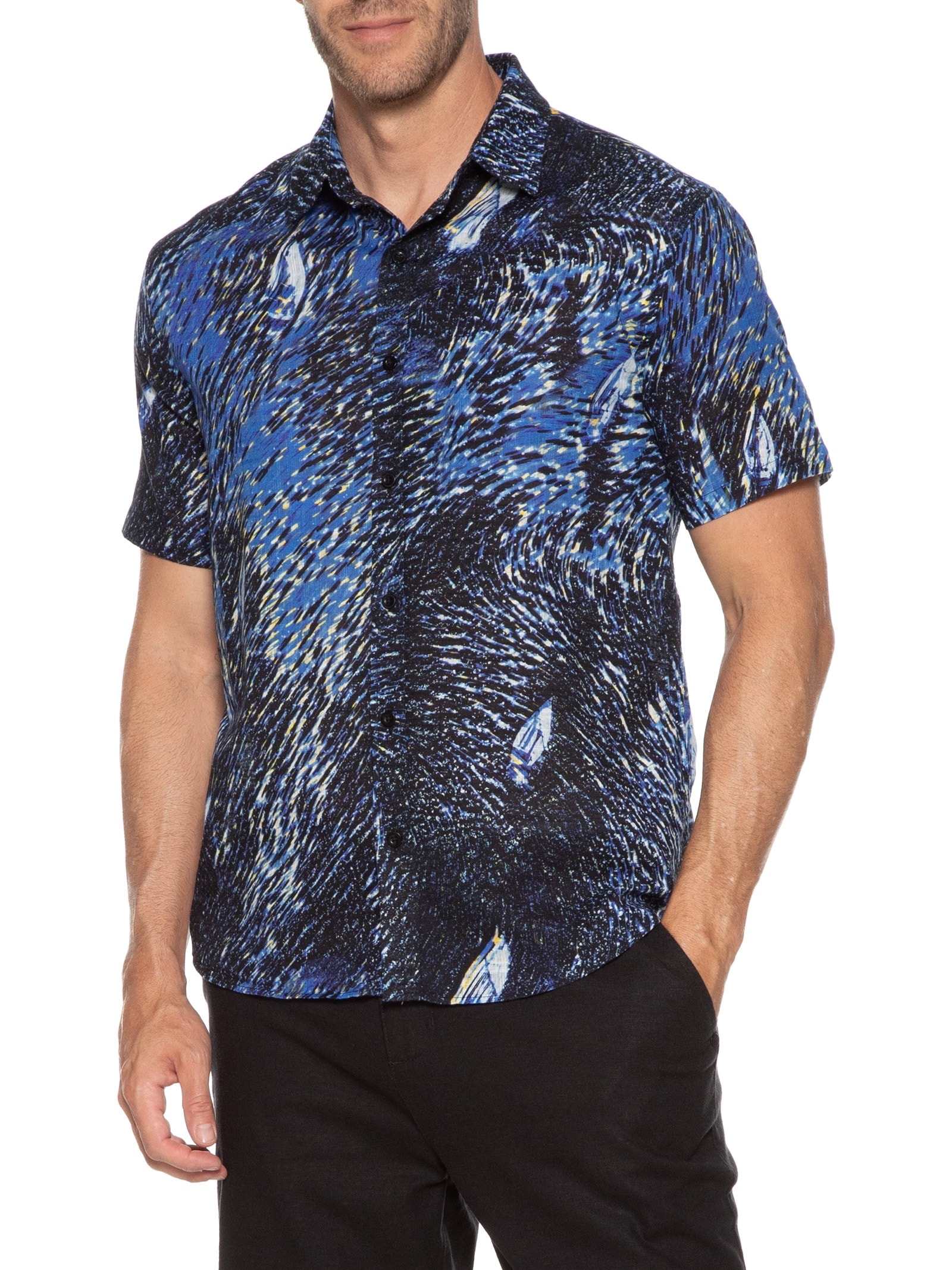Camisa Masculina Manga Curta Bay Azul Foxton