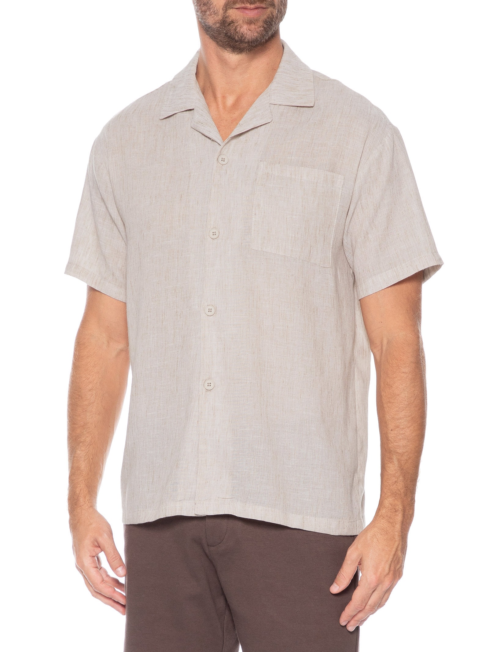Camisa Masculina Manga Curta Bege Basiq Men