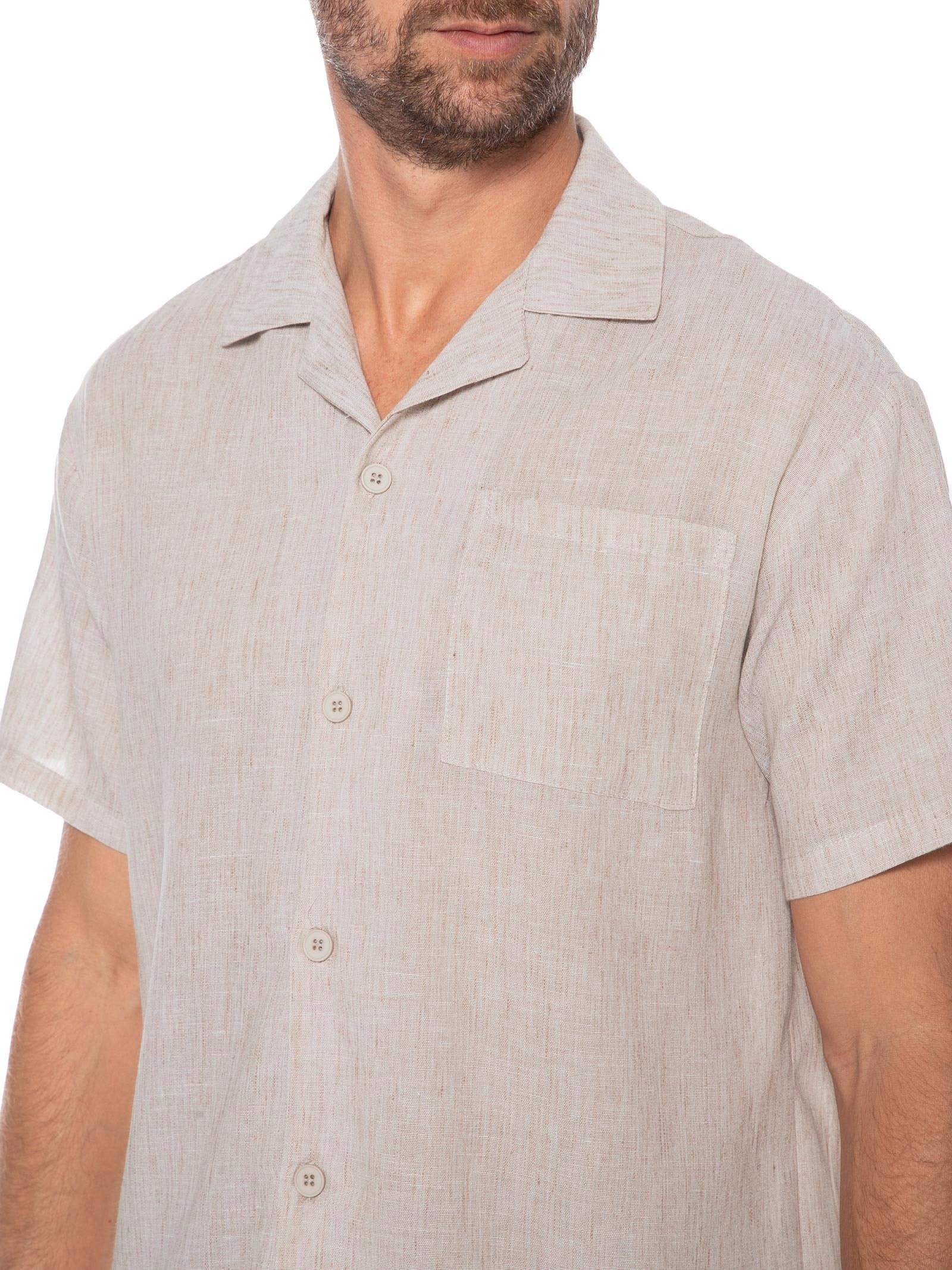 Camisa Masculina Manga Curta Bege Basiq Men
