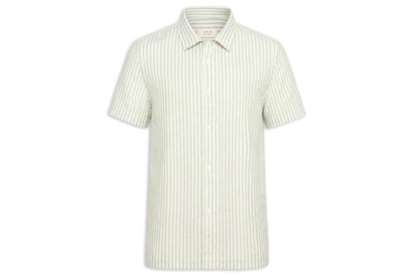 Camisa Masculina Manga Curta Brief Vintage Stripes Linen - Off White