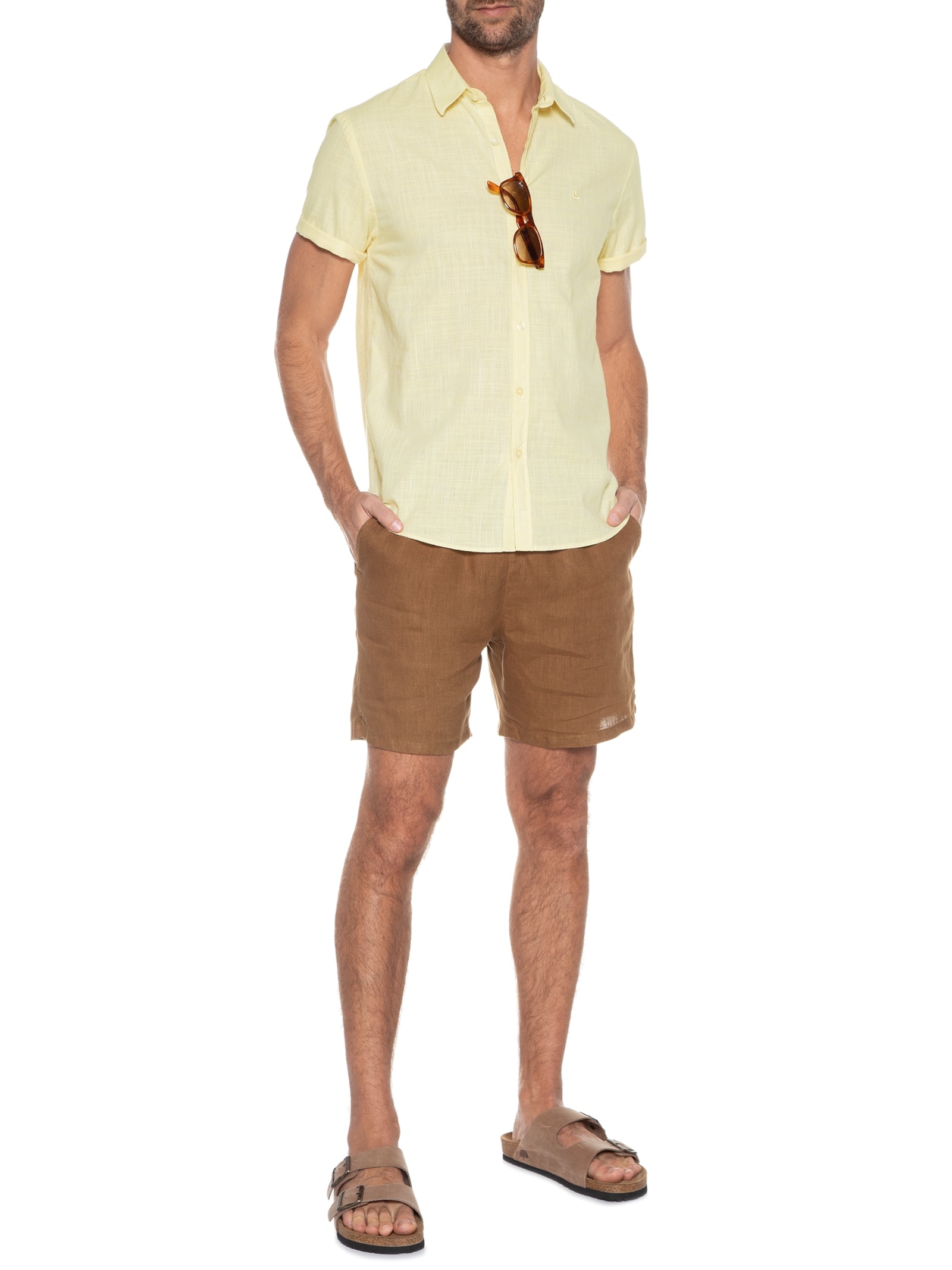 Camisa Masculina Manga Curta Búzios New Amarelo Foxton