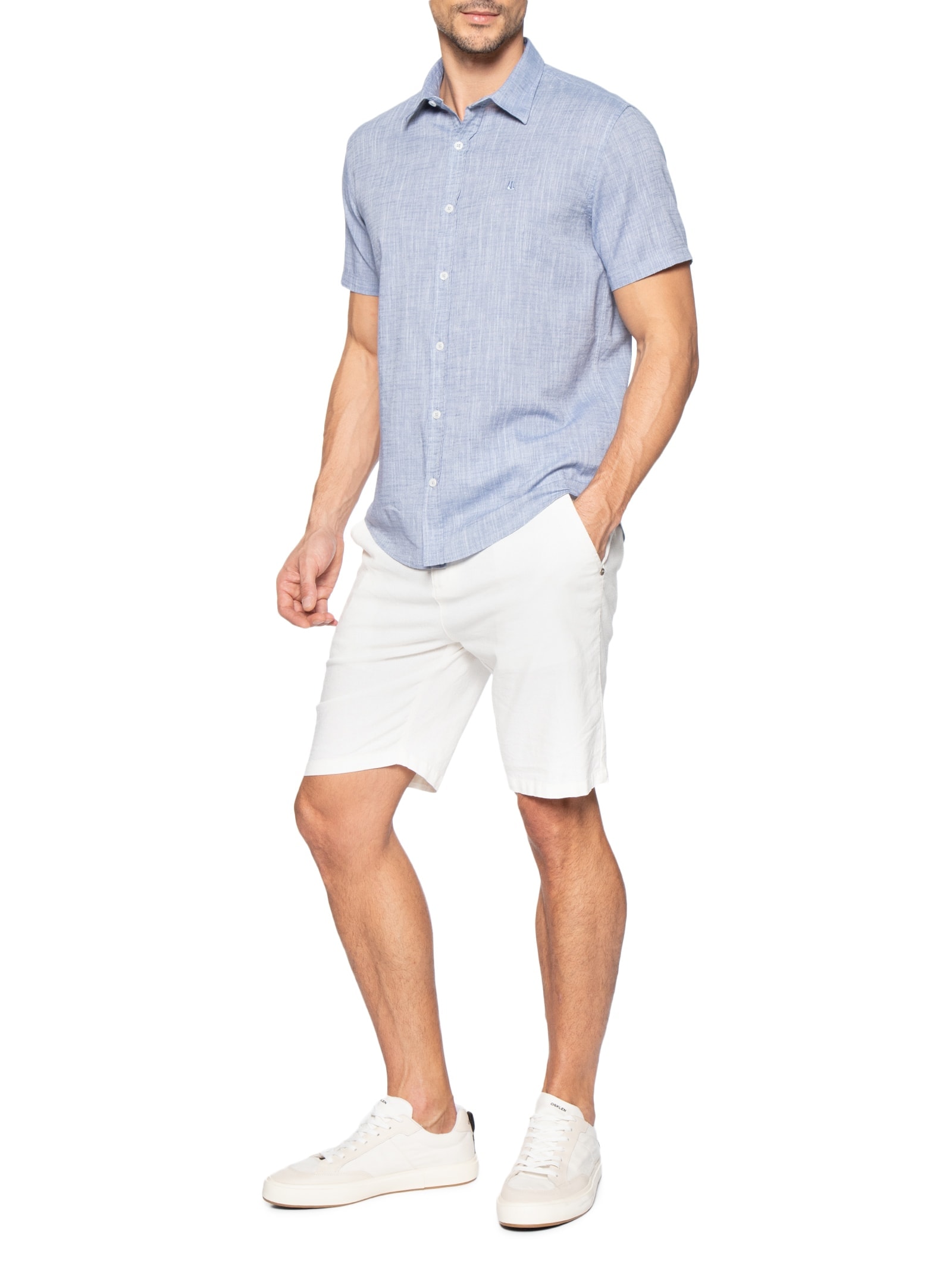 Camisa Masculina Manga Curta Búzios New Azul Foxton
