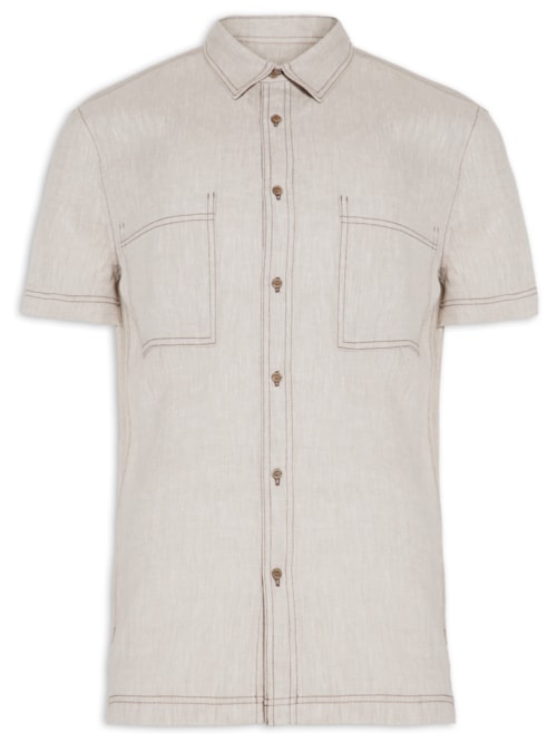 Camisa Masculina Manga Curta Contrast Line – Bege
