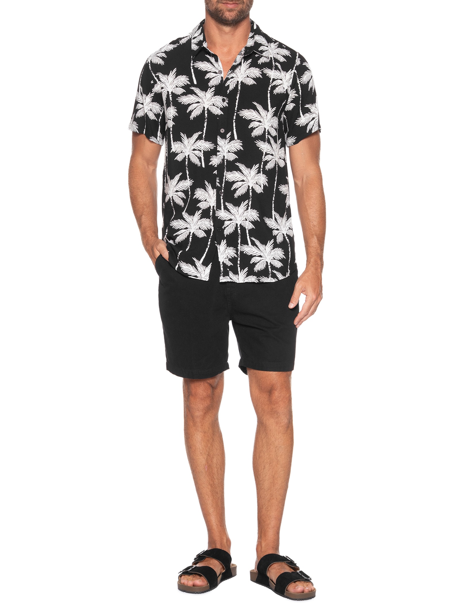 Camisa Masculina Manga Curta Coqueiro Preto Basiq Men