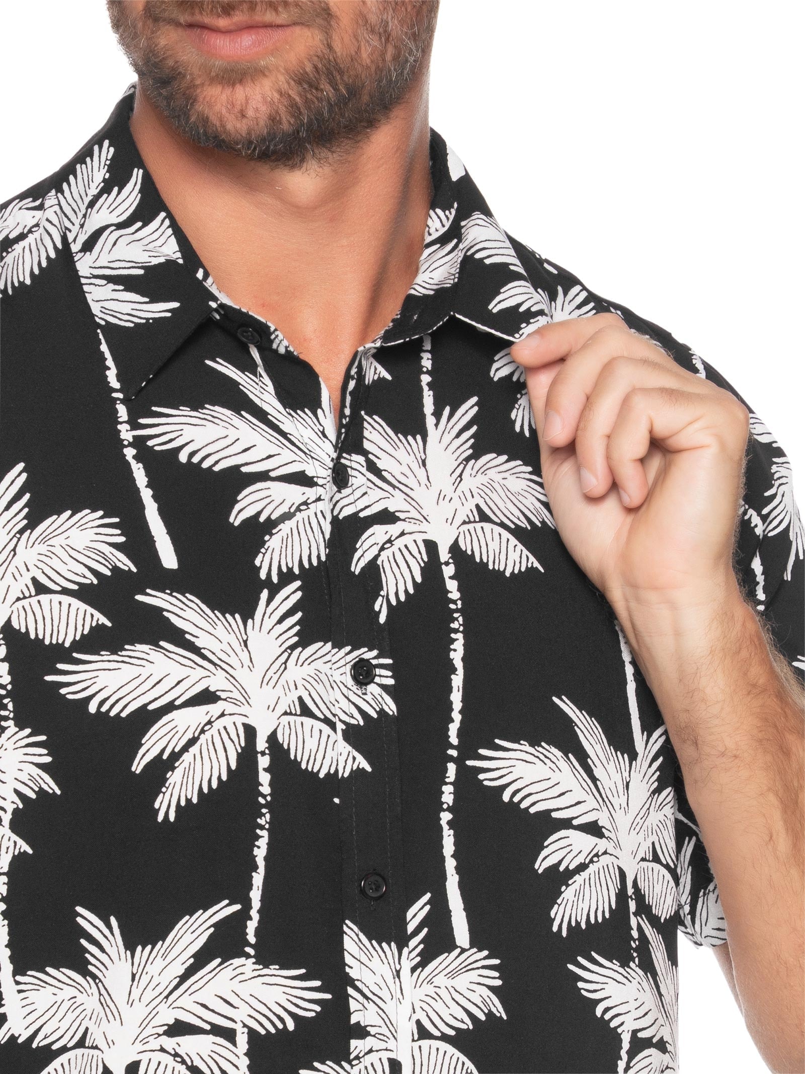 Camisa Masculina Manga Curta Coqueiro Preto Basiq Men