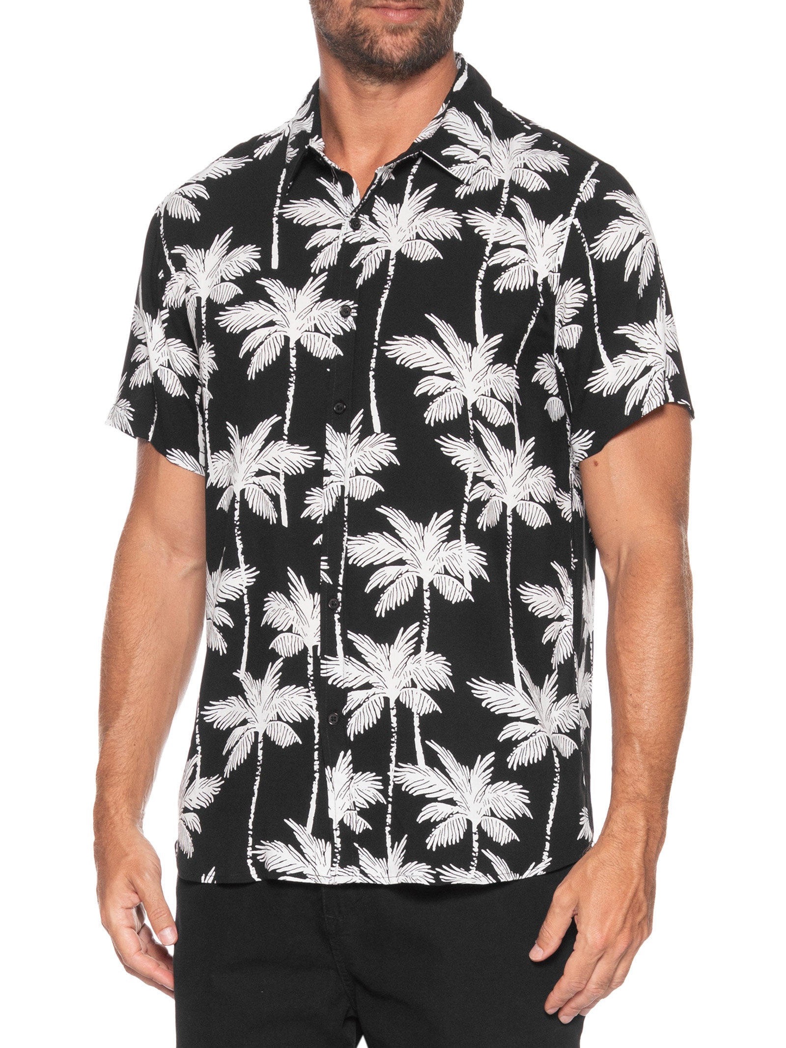 Camisa Masculina Manga Curta Coqueiro Preto Basiq Men