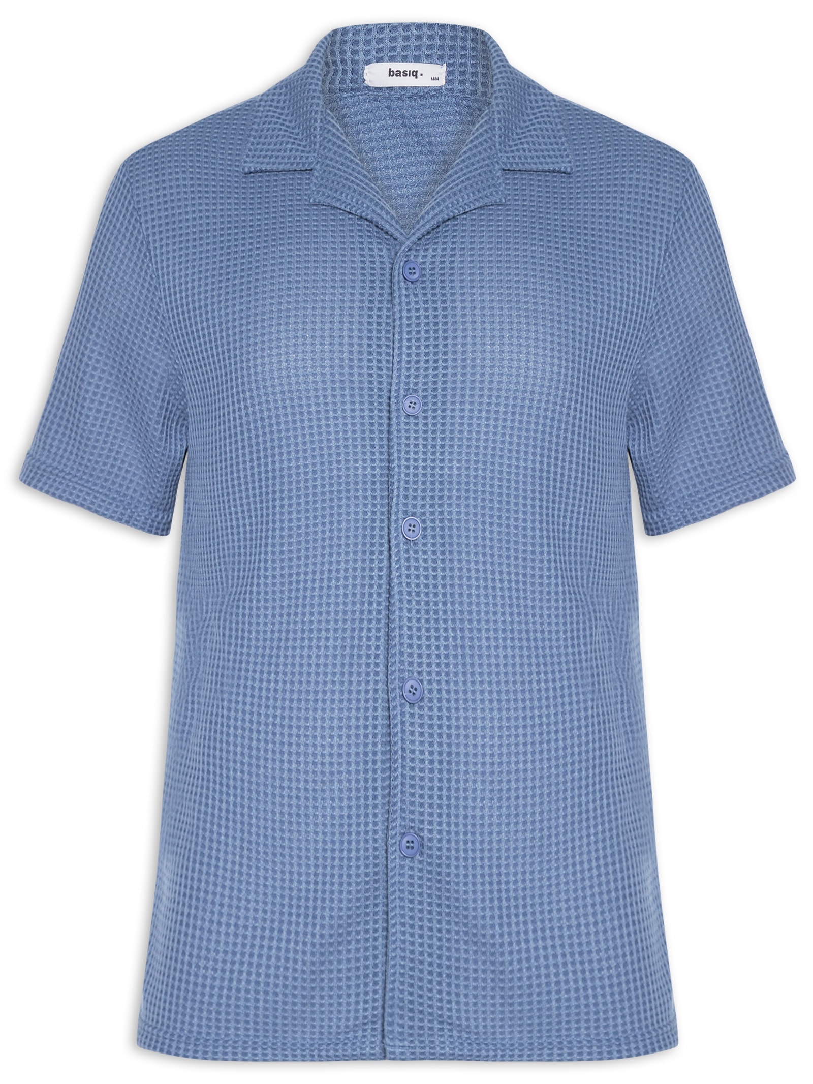 Camisa Masculina Manga Curta Em Tricot Azul Basiq Men