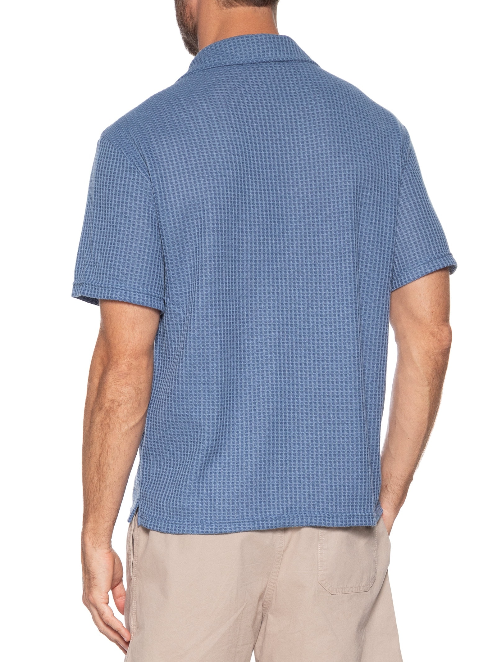 Camisa Masculina Manga Curta Em Tricot Azul Basiq Men