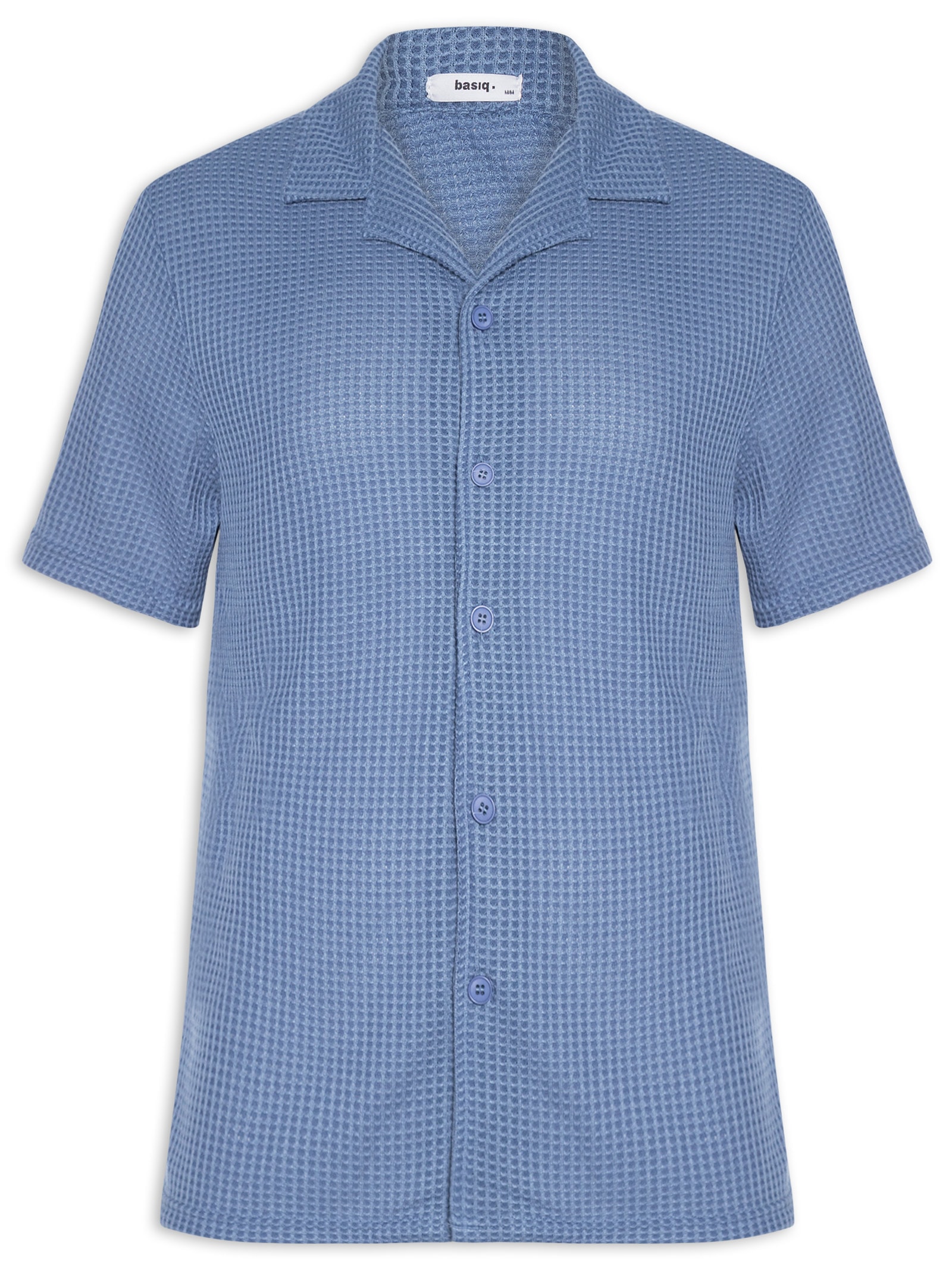 Camisa Masculina Manga Curta Em Tricot Azul Basiq Men