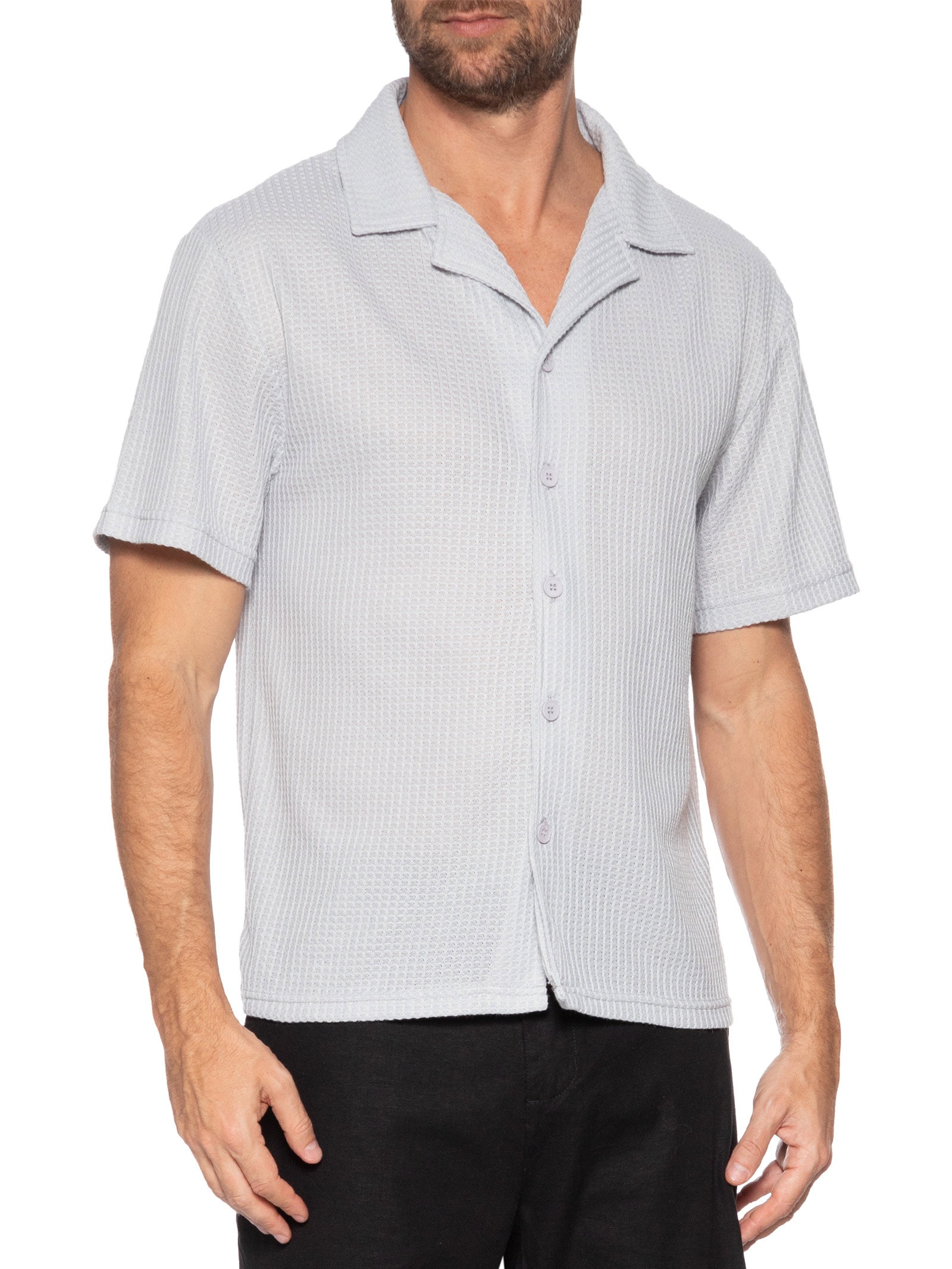 Camisa Masculina Manga Curta Em Tricot Cinza Basiq Men