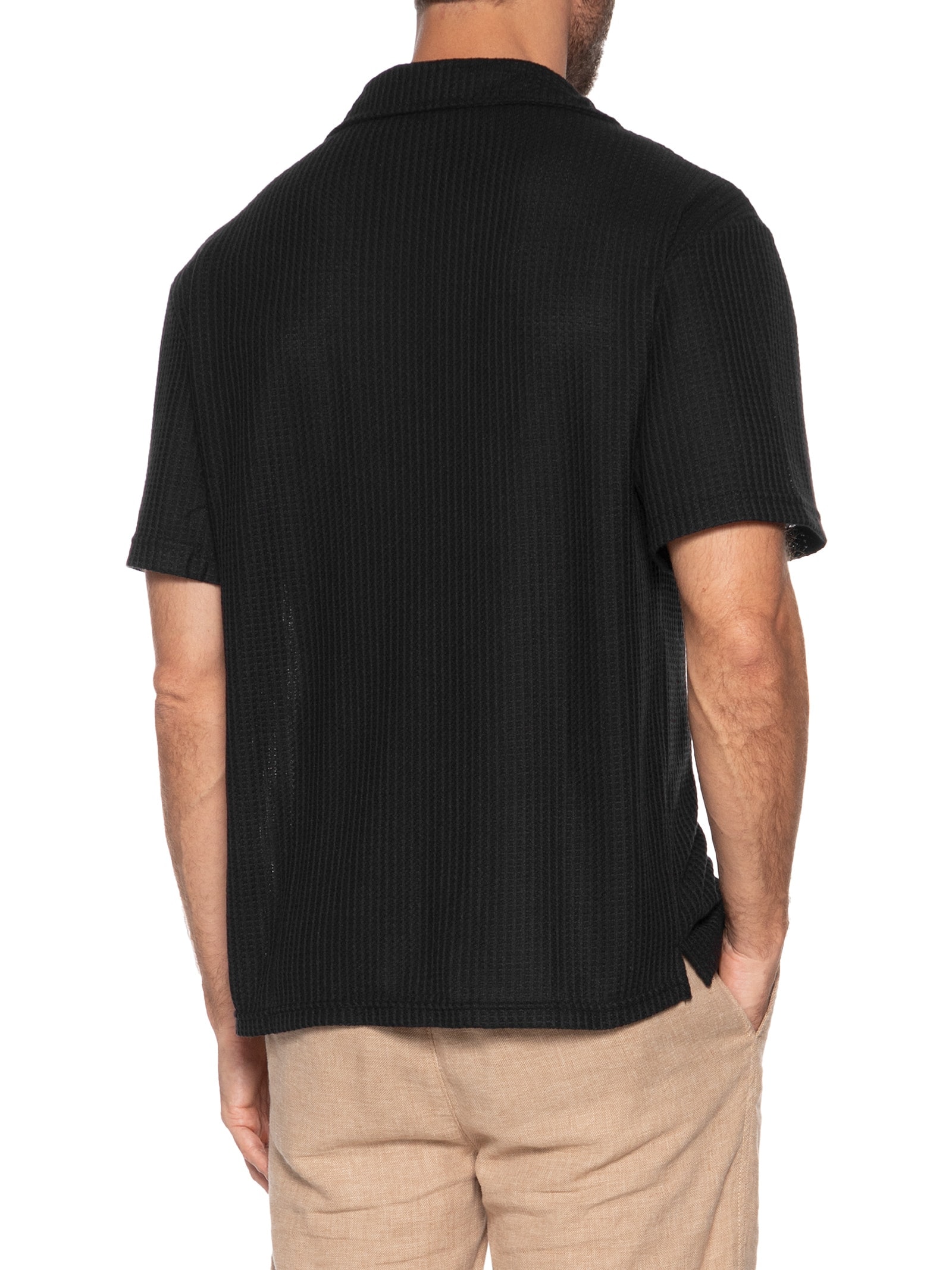 Camisa Masculina Manga Curta Em Tricot Preto Basiq Men
