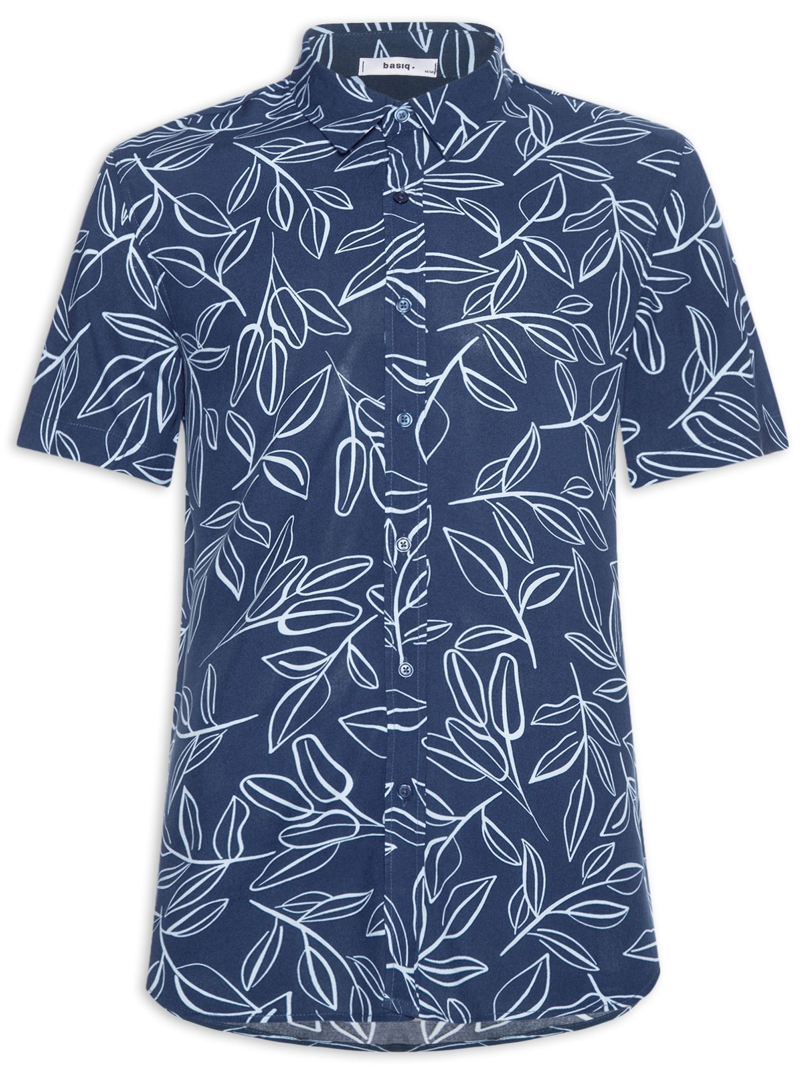 Camisa Masculina Manga Curta Estampa Folhagem Azul Basiq Men