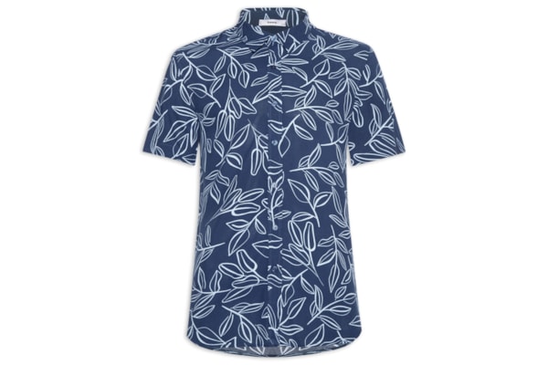 Camisa Masculina Manga Curta Estampa Folhagem - Azul