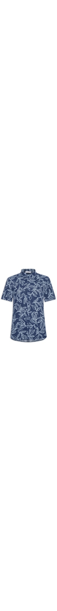Camisa Masculina Manga Curta Estampa Folhagem - Azul