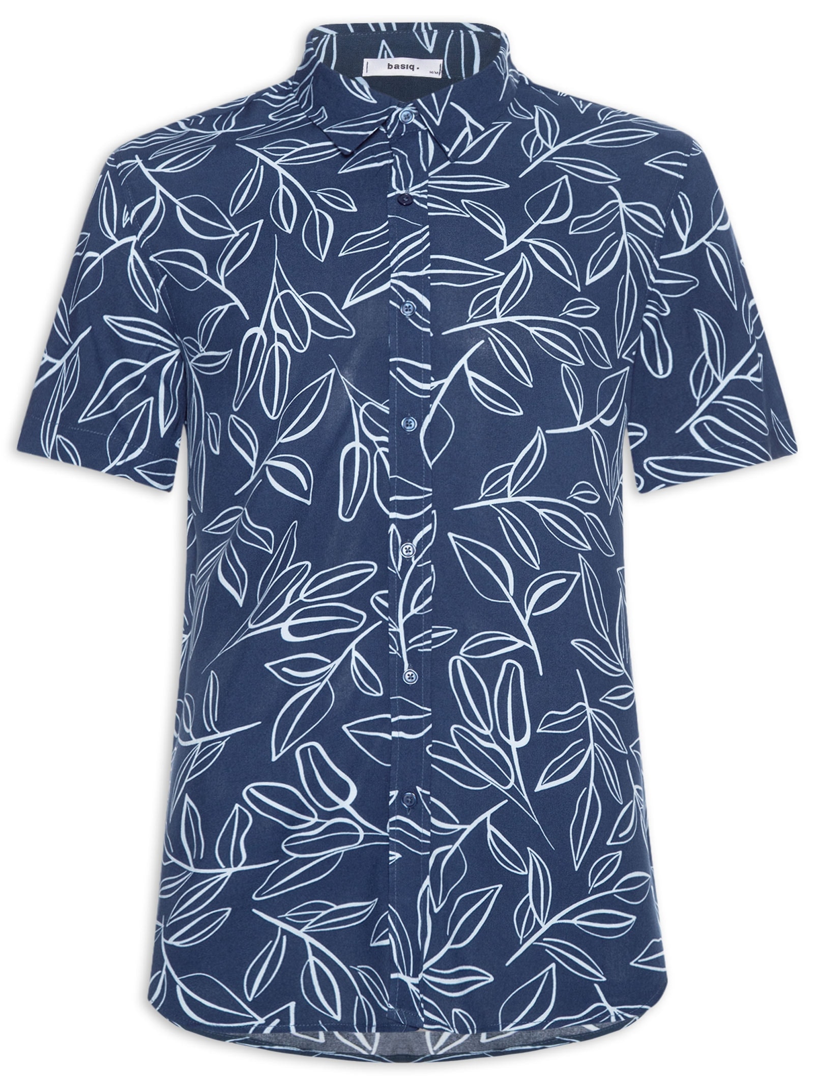 Camisa Masculina Manga Curta Estampa Folhagem Azul Basiq Men