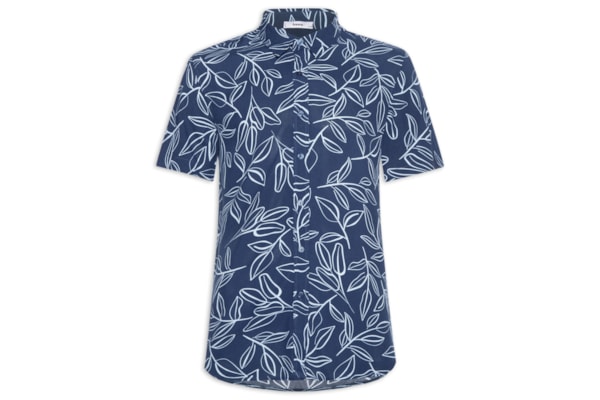 Camisa Masculina Manga Curta Estampa Folhagem - Azul