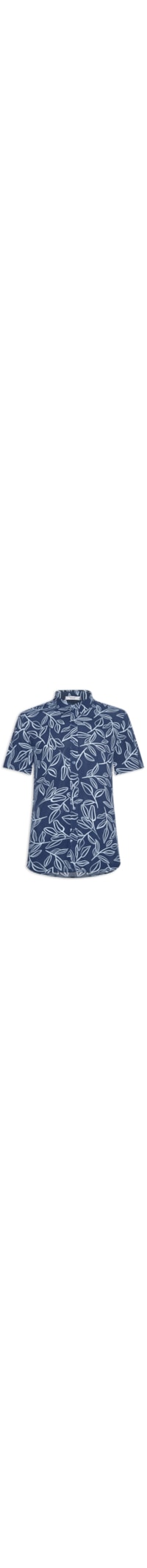 Camisa Masculina Manga Curta Estampa Folhagem - Azul