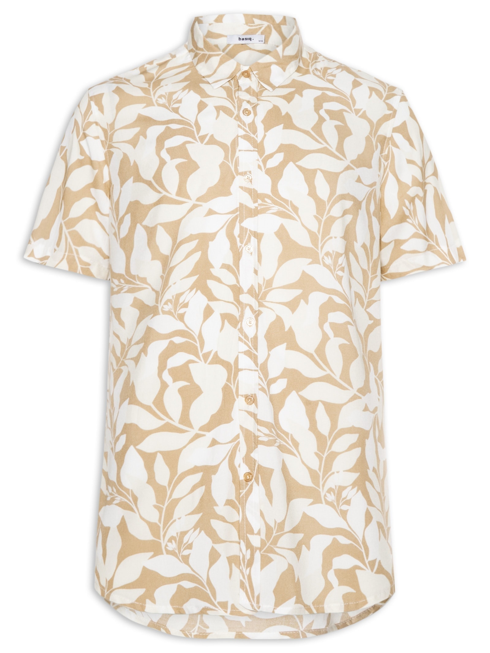 Camisa Masculina Manga Curta Estampa Folhagem Bege Basiq Men