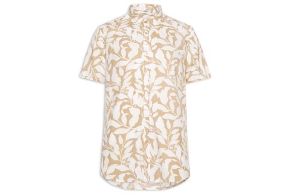 Camisa Masculina Manga Curta Estampa Folhagem - Bege