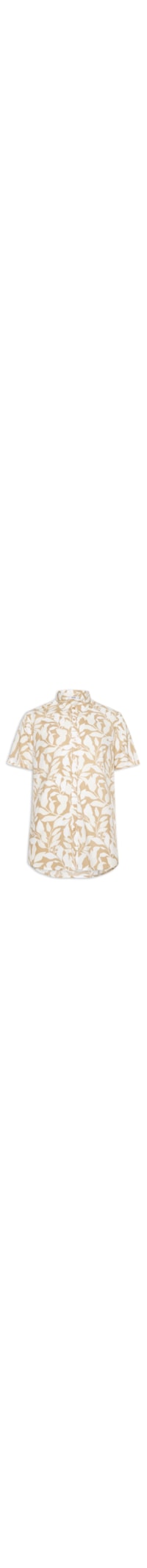 Camisa Masculina Manga Curta Estampa Folhagem - Bege