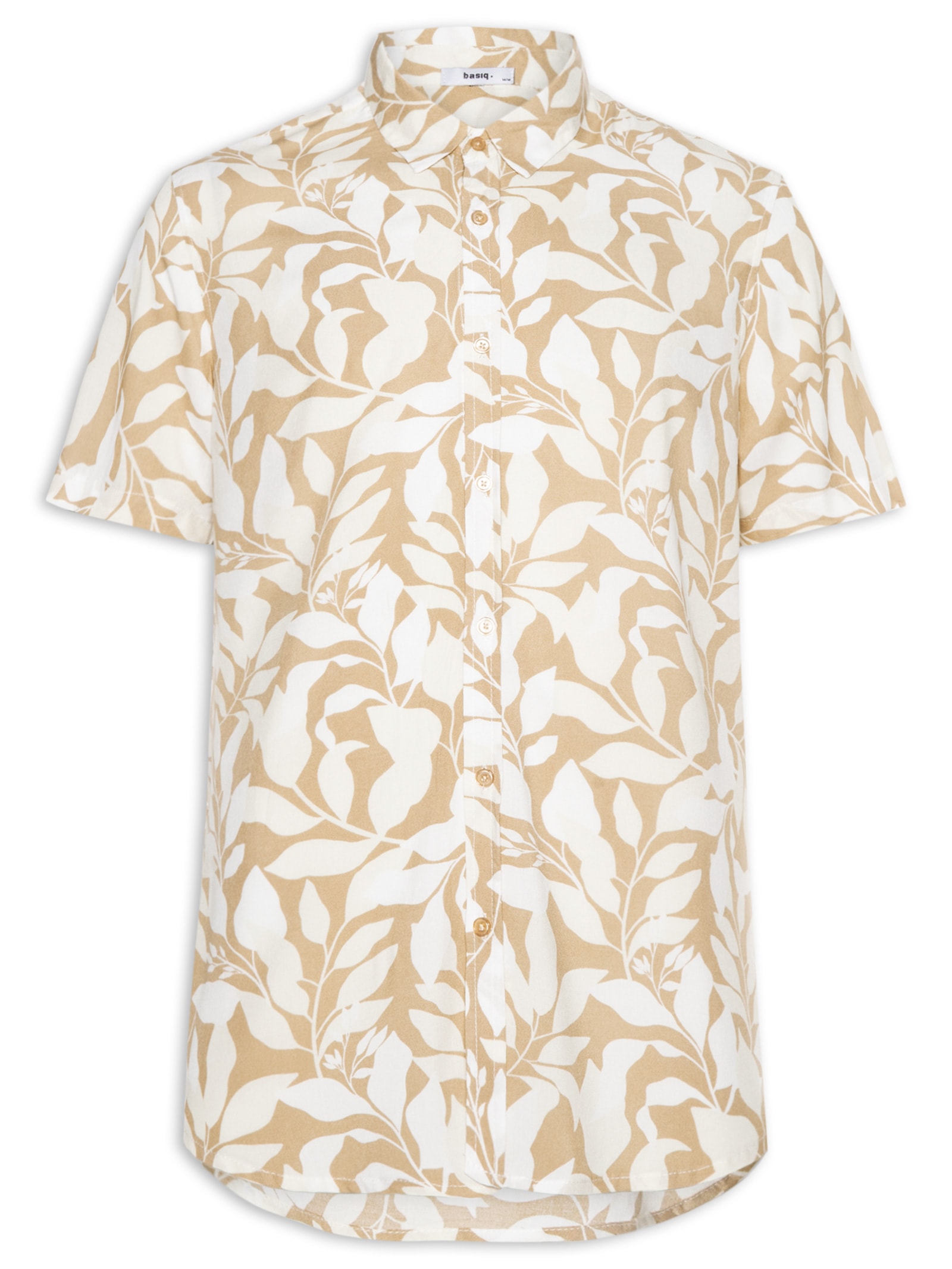 Camisa Masculina Manga Curta Estampa Folhagem Bege Basiq Men