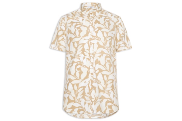 Camisa Masculina Manga Curta Estampa Folhagem - Bege