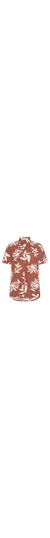 Camisa Masculina Manga Curta Estampa Folhagem - Marrom