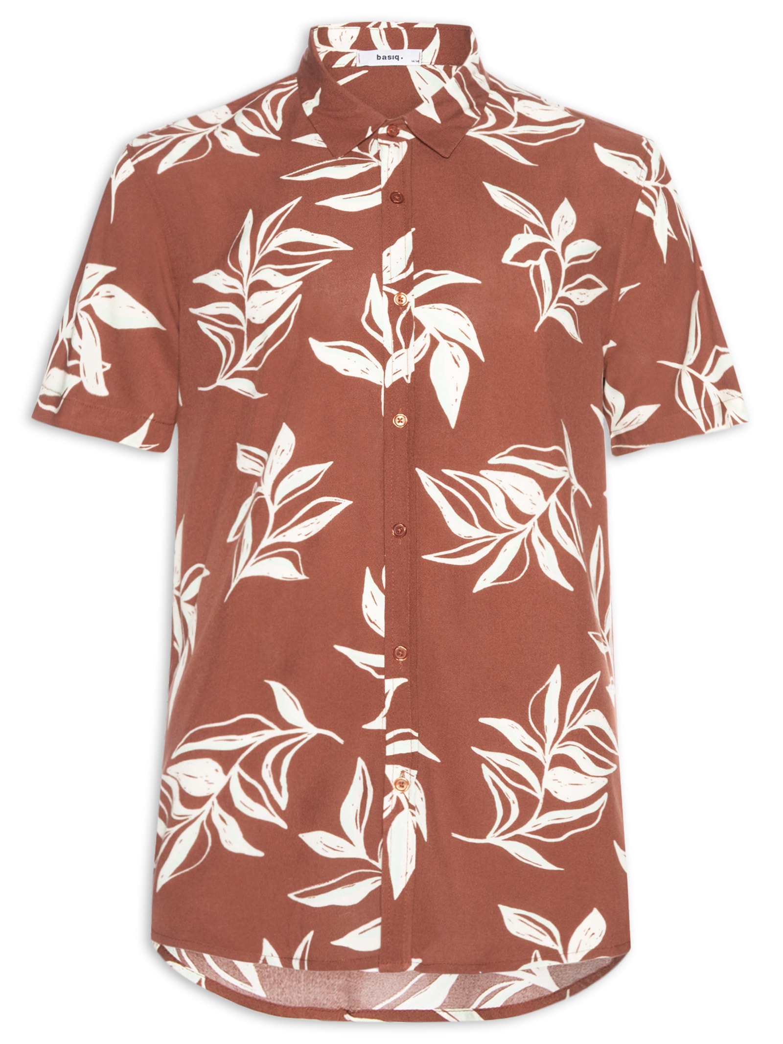 Camisa Masculina Manga Curta Estampa Folhagem Marrom Basiq Men