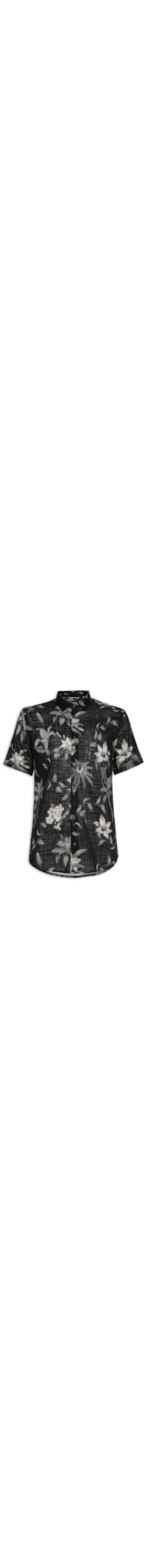 Camisa Masculina Manga Curta Estampada Blur Flower - Preto