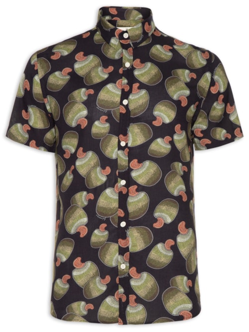 Camisa Masculina Manga Curta Estampada Caju Bordado – Preto