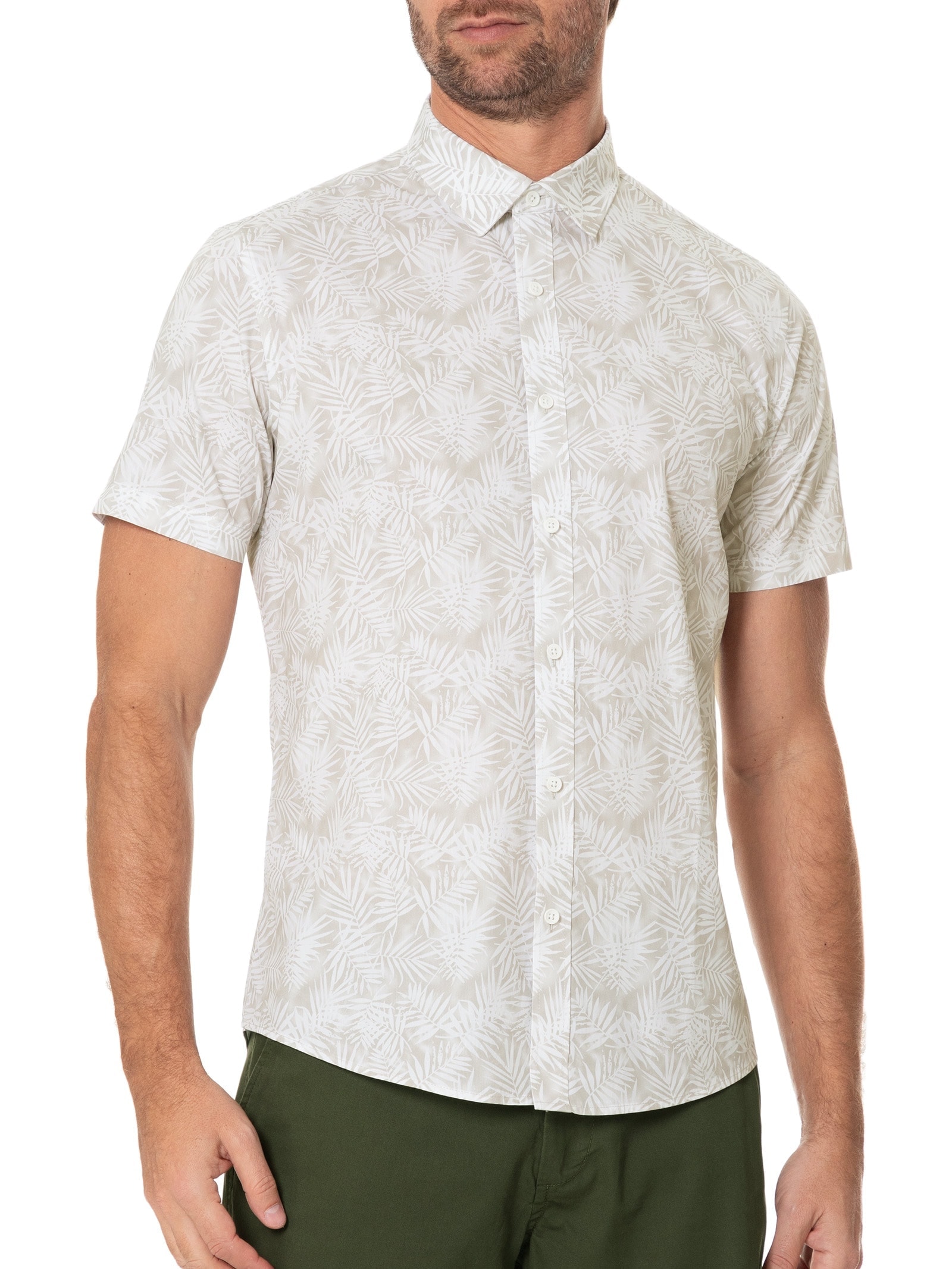 Camisa Masculina Manga Curta Estampada Floral Regular Marrom  '2 Essential