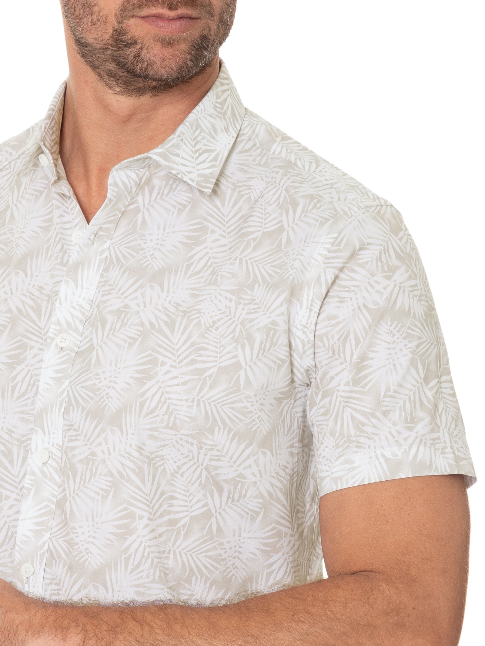 Camisa Masculina Manga Curta Estampada Floral Regular Marrom  '2 Essential