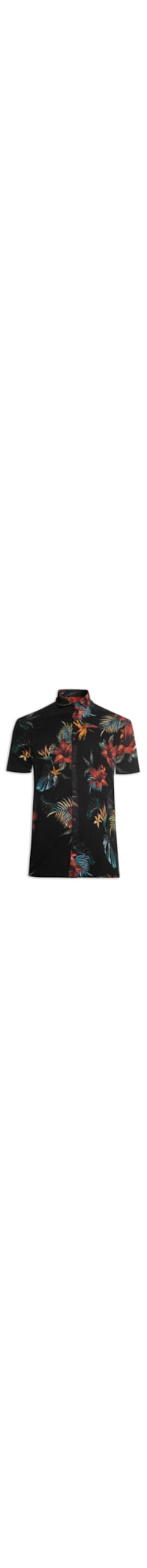 Camisa Masculina Manga Curta Estampada Tropica - Preto