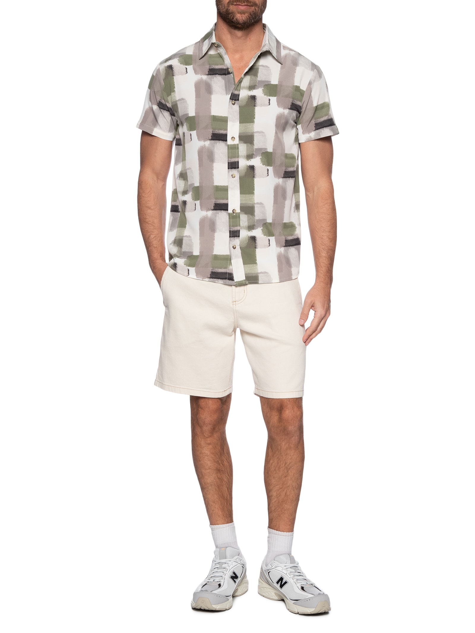 Camisa Masculina Manga Curta Estampada Verde Basiq Men