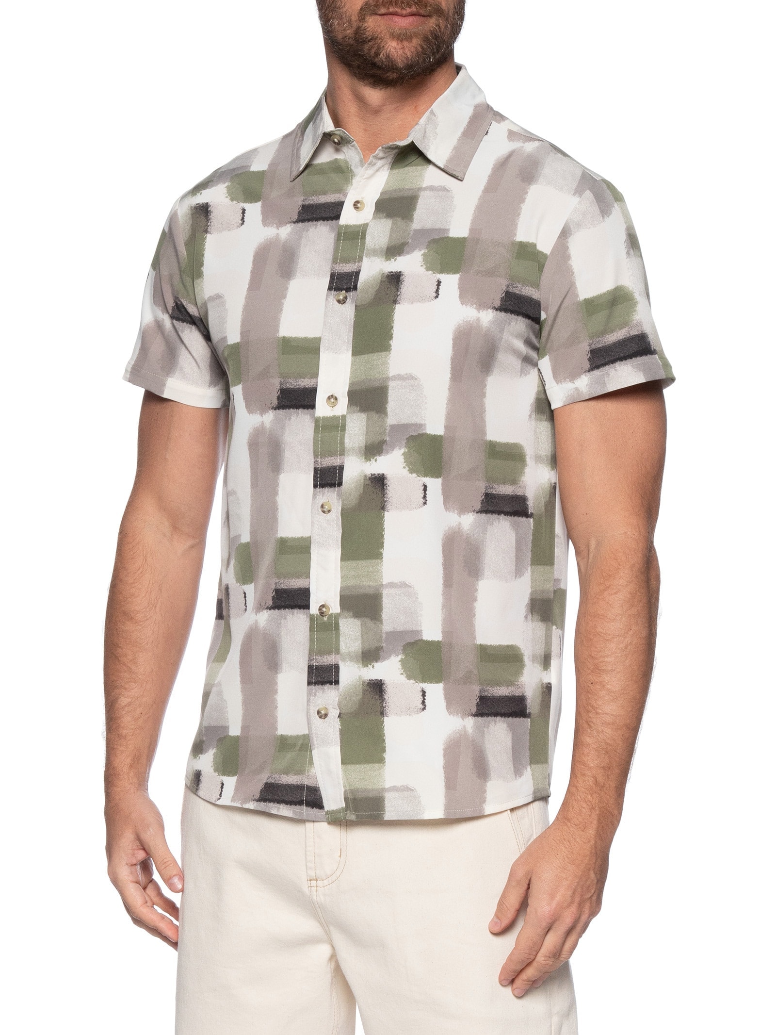 Camisa Masculina Manga Curta Estampada Verde Basiq Men