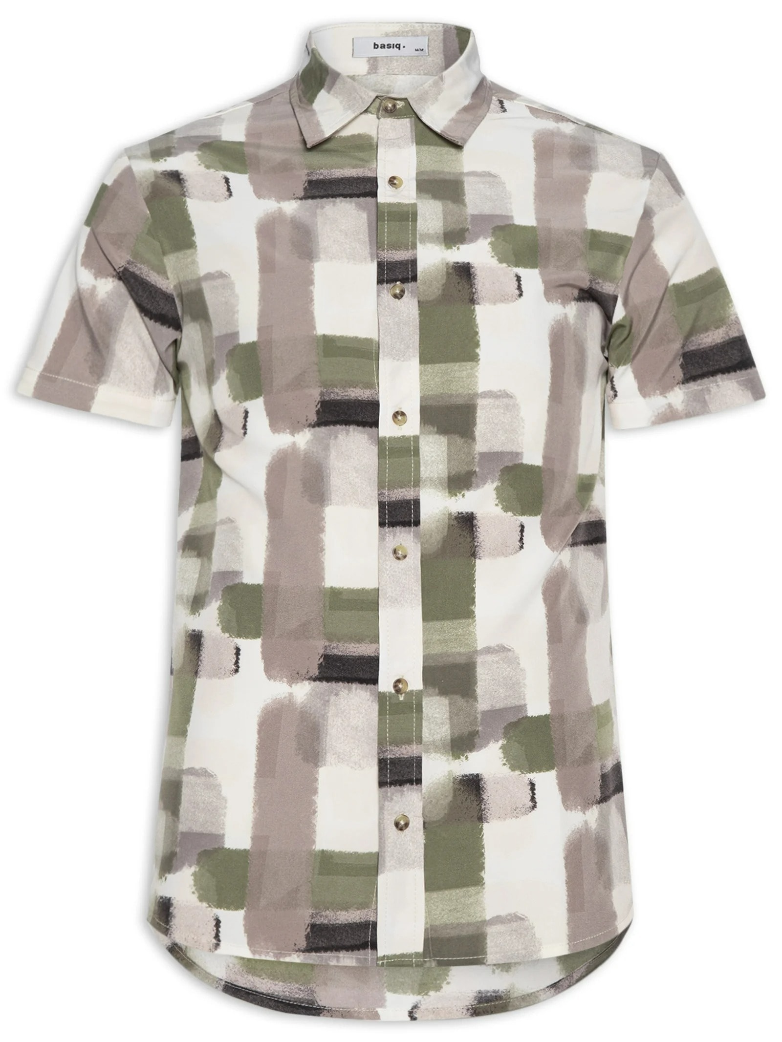Camisa Masculina Manga Curta Estampada Verde Basiq Men