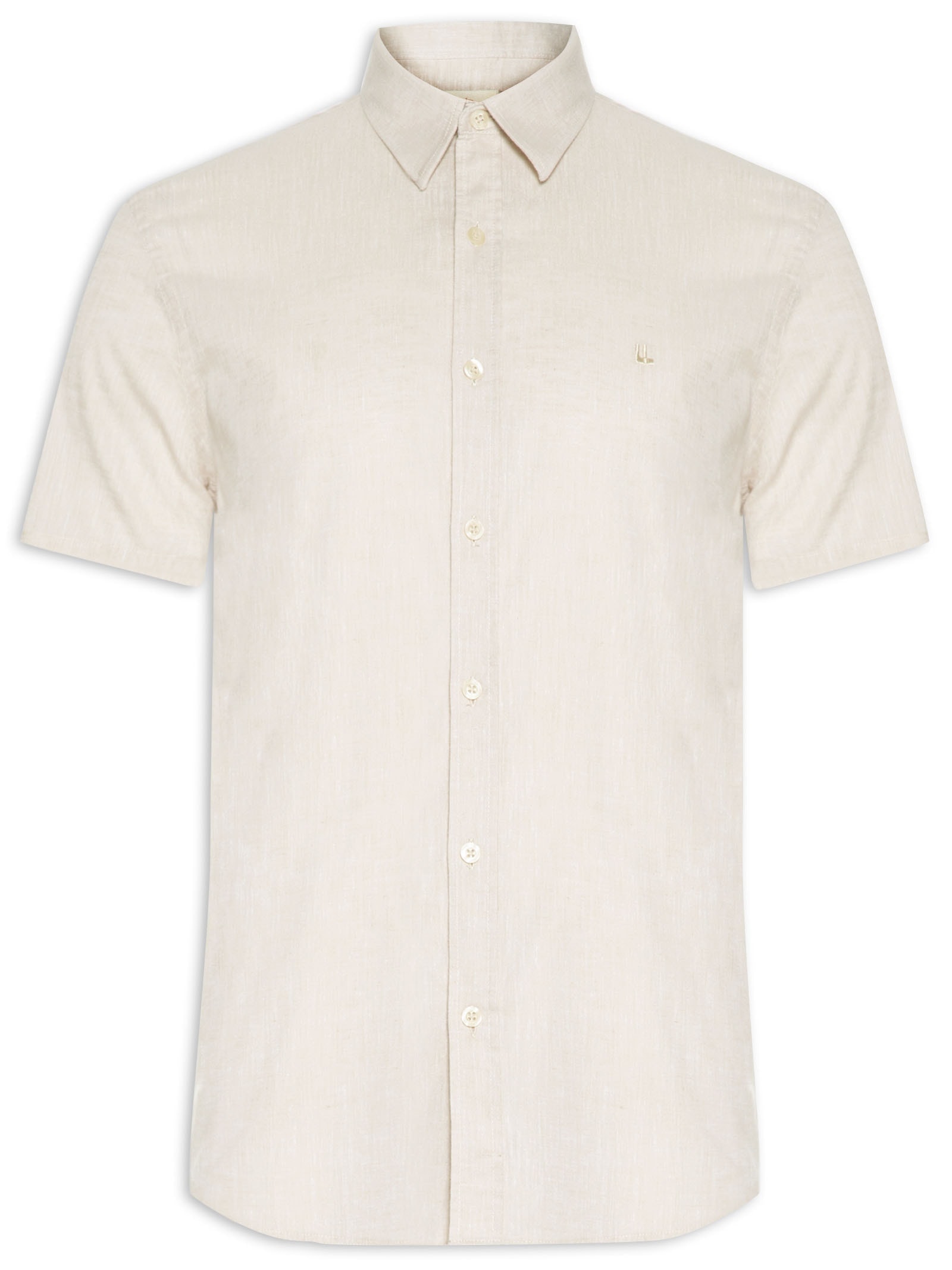 Camisa Masculina Manga Curta Fio Tinto Color Bege Foxton