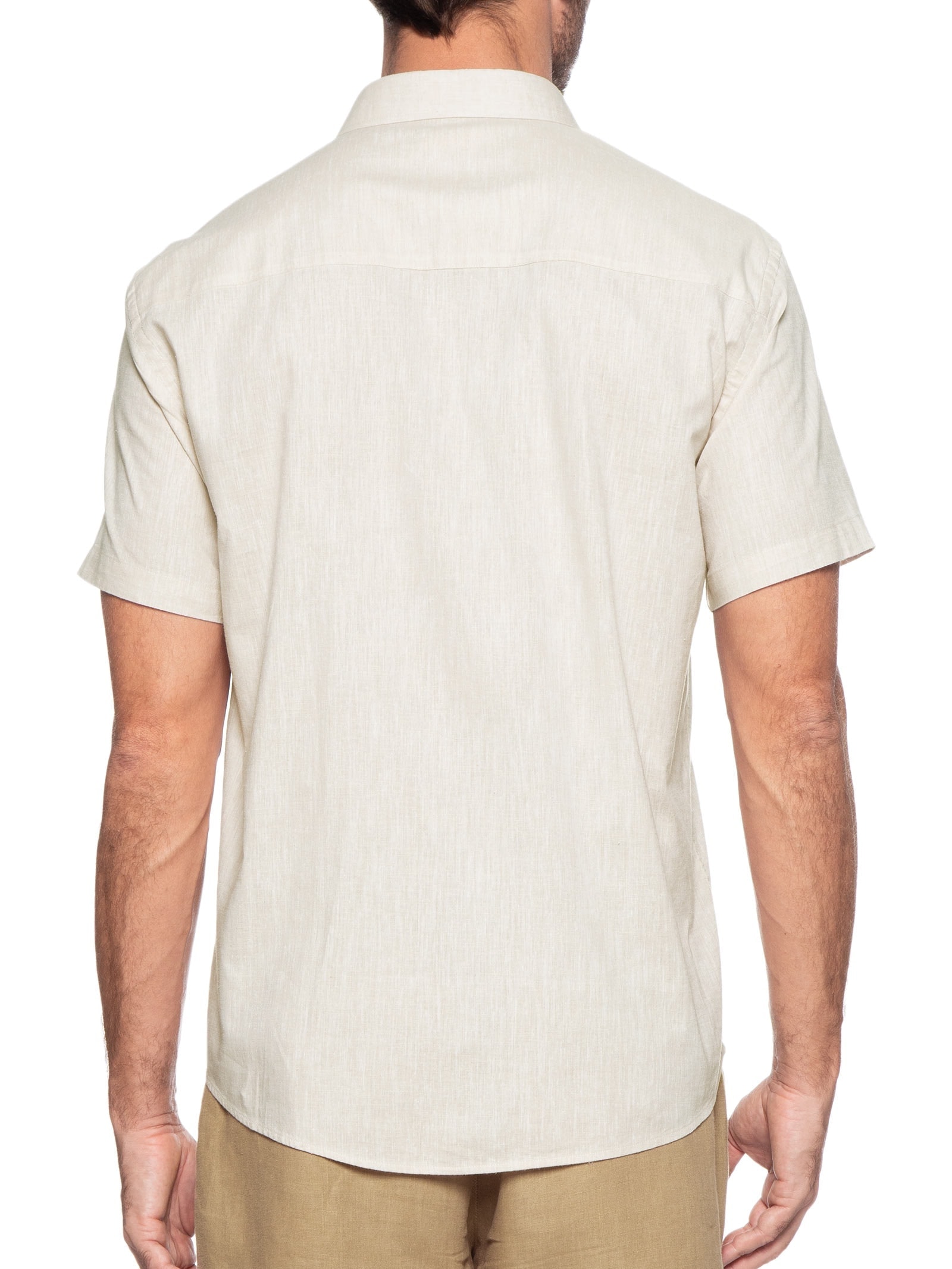 Camisa Masculina Manga Curta Fio Tinto Color Bege Foxton