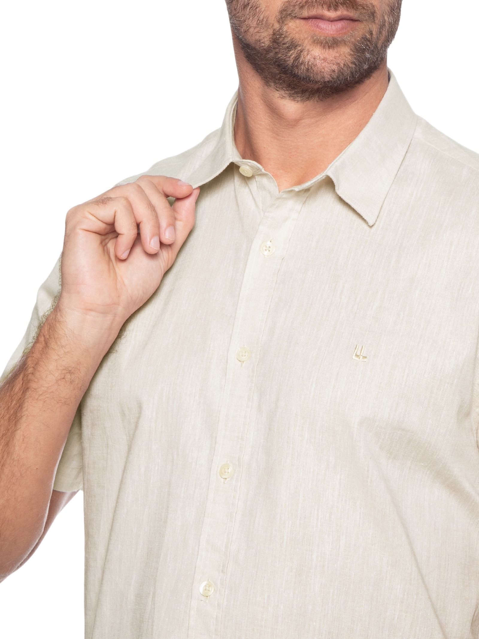 Camisa Masculina Manga Curta Fio Tinto Color Bege Foxton