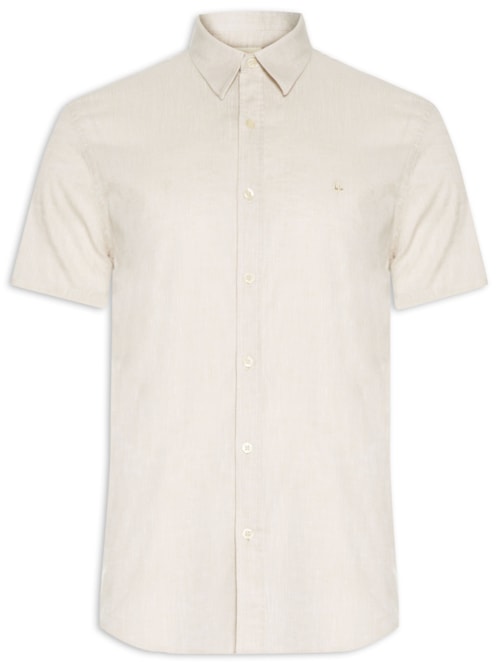 Camisa Masculina Manga Curta Fio Tinto Color - Bege