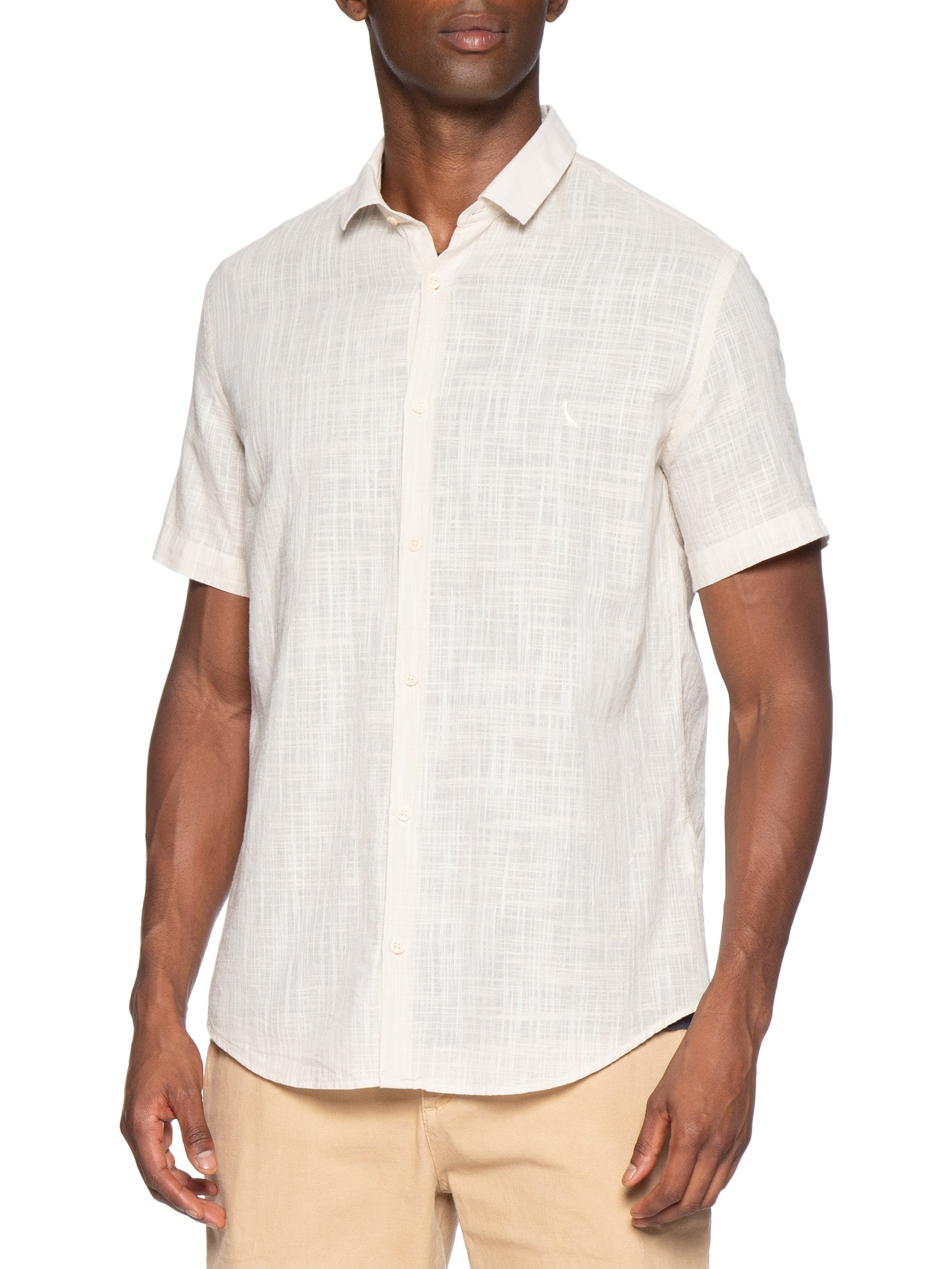 Camisa Masculina Manga Curta Flame Leve Bege Reserva