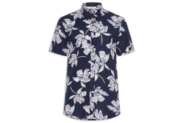 Camisa Masculina Manga Curta Floral - Azul