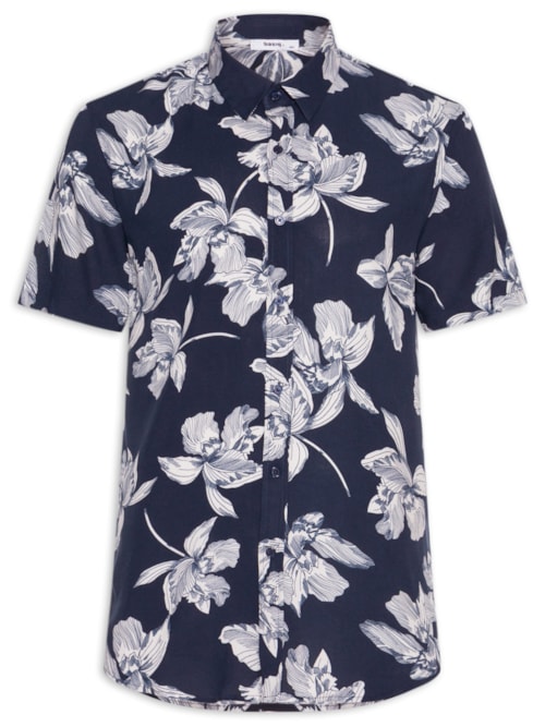 Camisa Masculina Manga Curta Floral – Azul